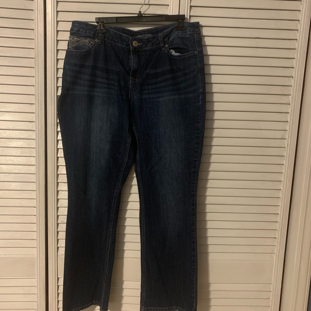 Maurices Dark Indigo Straight Leg Jeans with Sewn on Detailing Size 14